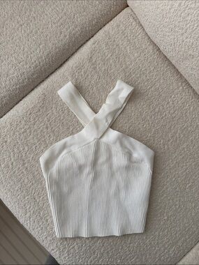 Babaton Ivory Ribbed Cross-Front Camisole